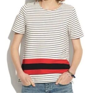 Madewell Mainsail Short Sleeve Striped Shirt Black White Red Women's‎ Size Small